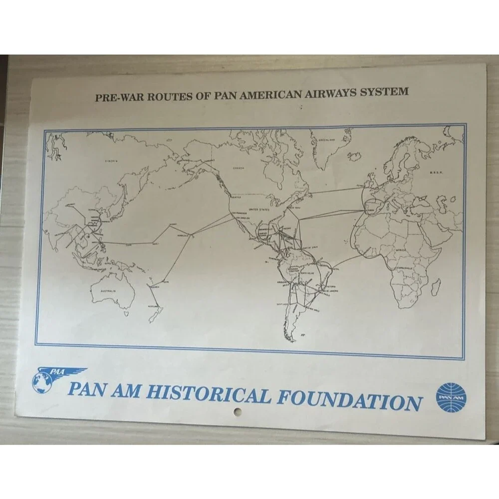 Vintage Pan Am Airlines 1996 Wall Calendar “The Early Years” Historical Map
